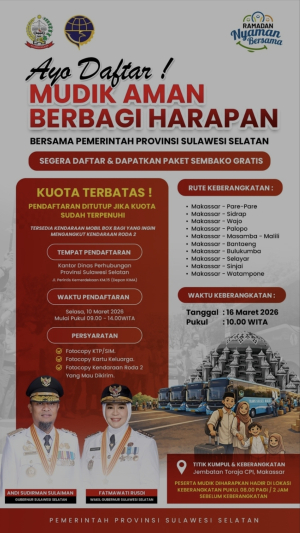 Sediakan Bus dan Paket Sembako. Pemprov Sulsel Buka Pendaftaran “Mudik Aman Berbagi Harapan”